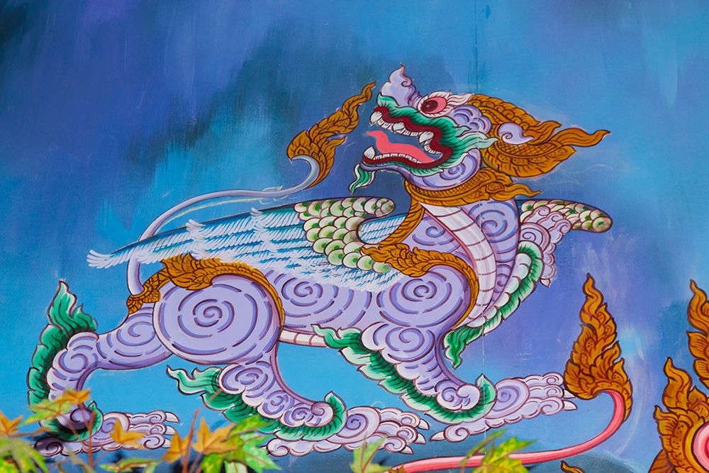 Thailand- Phuket. Mural of mythical creatures. Winged lion. art print by Tom Haseltine for $57.95 CAD